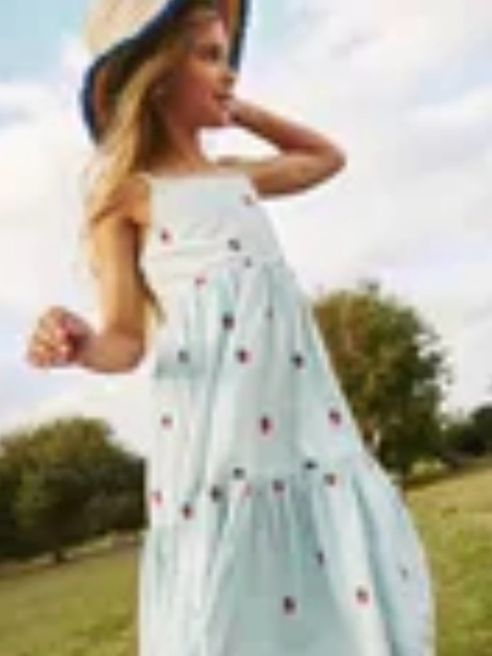 NWT! Boden Girl’s Blue and White Striped Sundress Strawberry Embroidery Motif